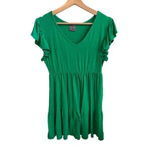 Olivia Rae New York Green Ruffle Sleeve Mini Babydoll Dress V-Neck Women's Size